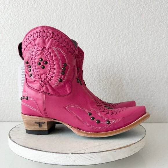 Lane COSSETTE Womens Cowboy Booties 8 Western Cowgirl Short Boots Pink Leather - Picture 2 of 13